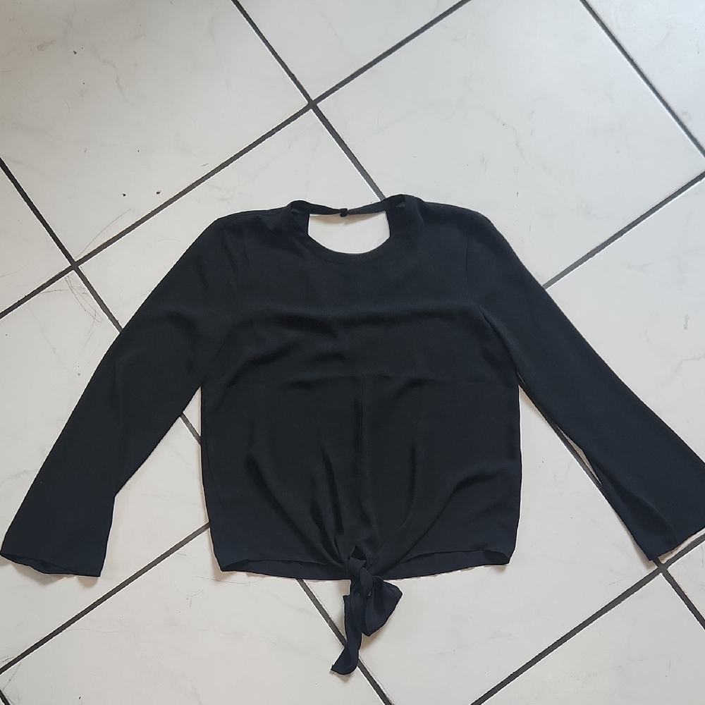 Madewell Black Tie Front Blouse with Long Sleeves